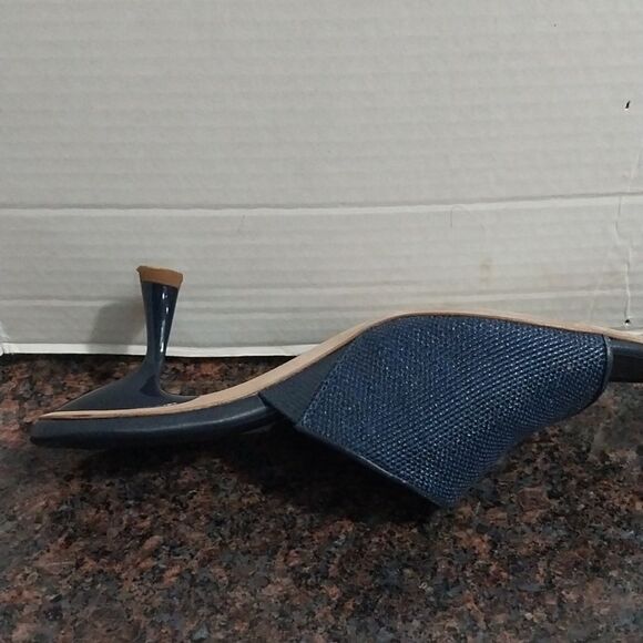 Kate Spade Navy Blue RAFIA Heeled "MALIBU" Slip On Mules ..EUC...SIZE 6.5 - Picture 3 of 6